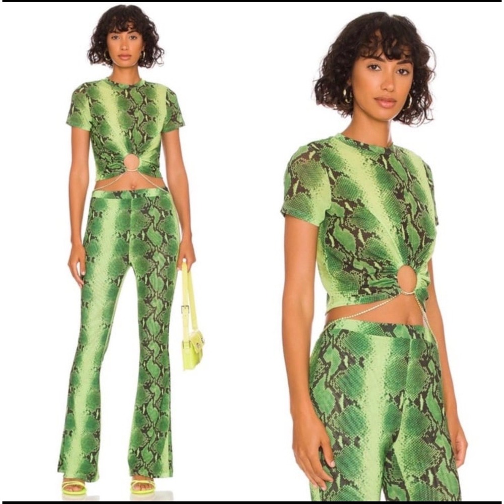 Cult Gaia x Bratz Green Snakeskin Crop Top and Flare Pants Set XS/S Y2K Festival